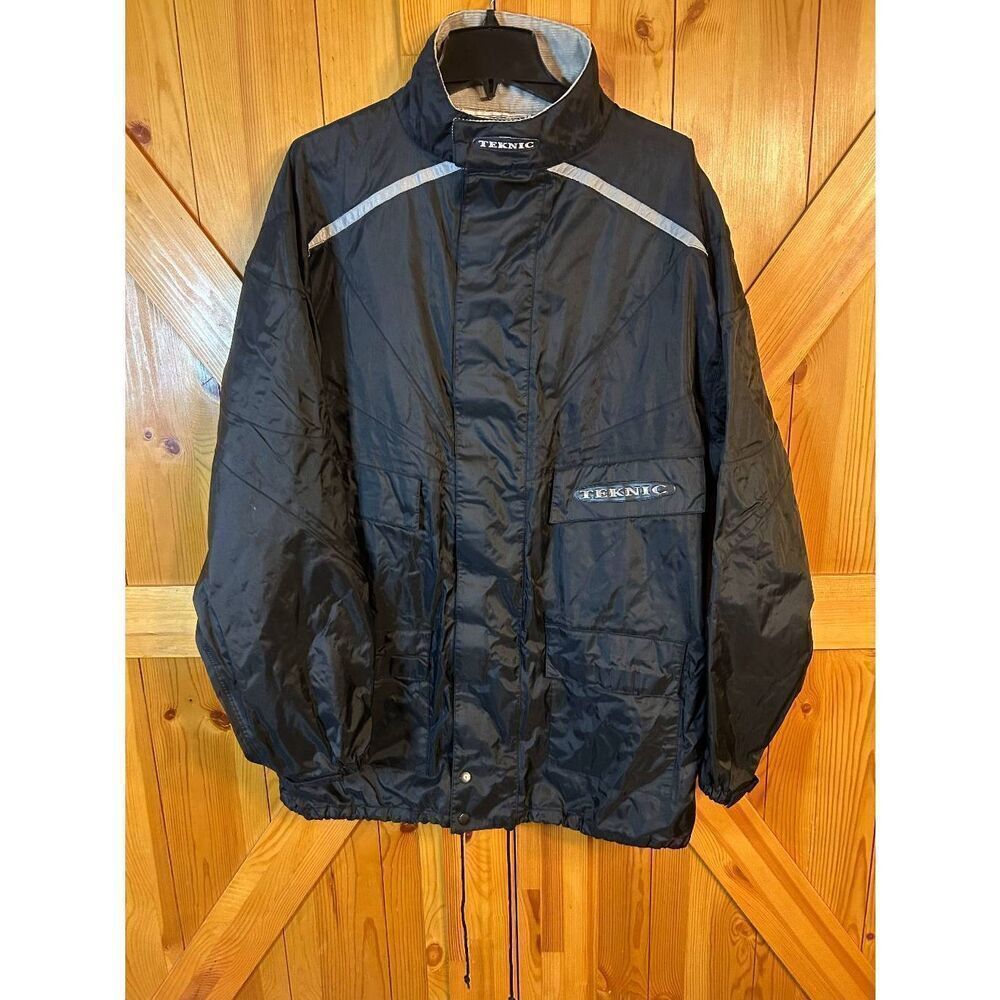 Teknic Motorcycle Rain Jacket Black Pockets Elastic Waist Size XL READ (8930)